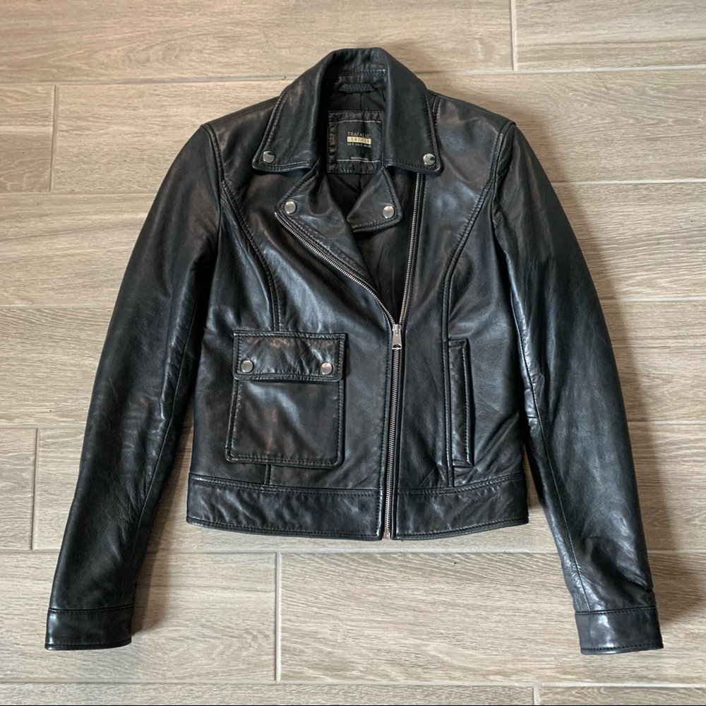 Zara Trafaluc genuine leather biker jacket